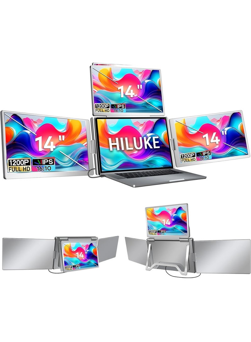 HILUKE 14" Laptop Screen Extender, FHD 1200P IPS Monitor Extender, Just 1 Cable for 3 Screens Quad Monitor, Triple Extender for 12"-17.3" Laptops, Compatible with Windows 10/11 and Mac M1/M2/M3 - Image 1